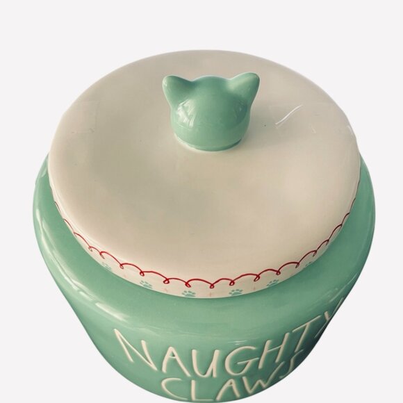 Rae Dunn NAUGHTY CLAWS Cat Treat Jar Canister w/Paw Prints And Cat Handle - NWOT - Picture 3 of 6
